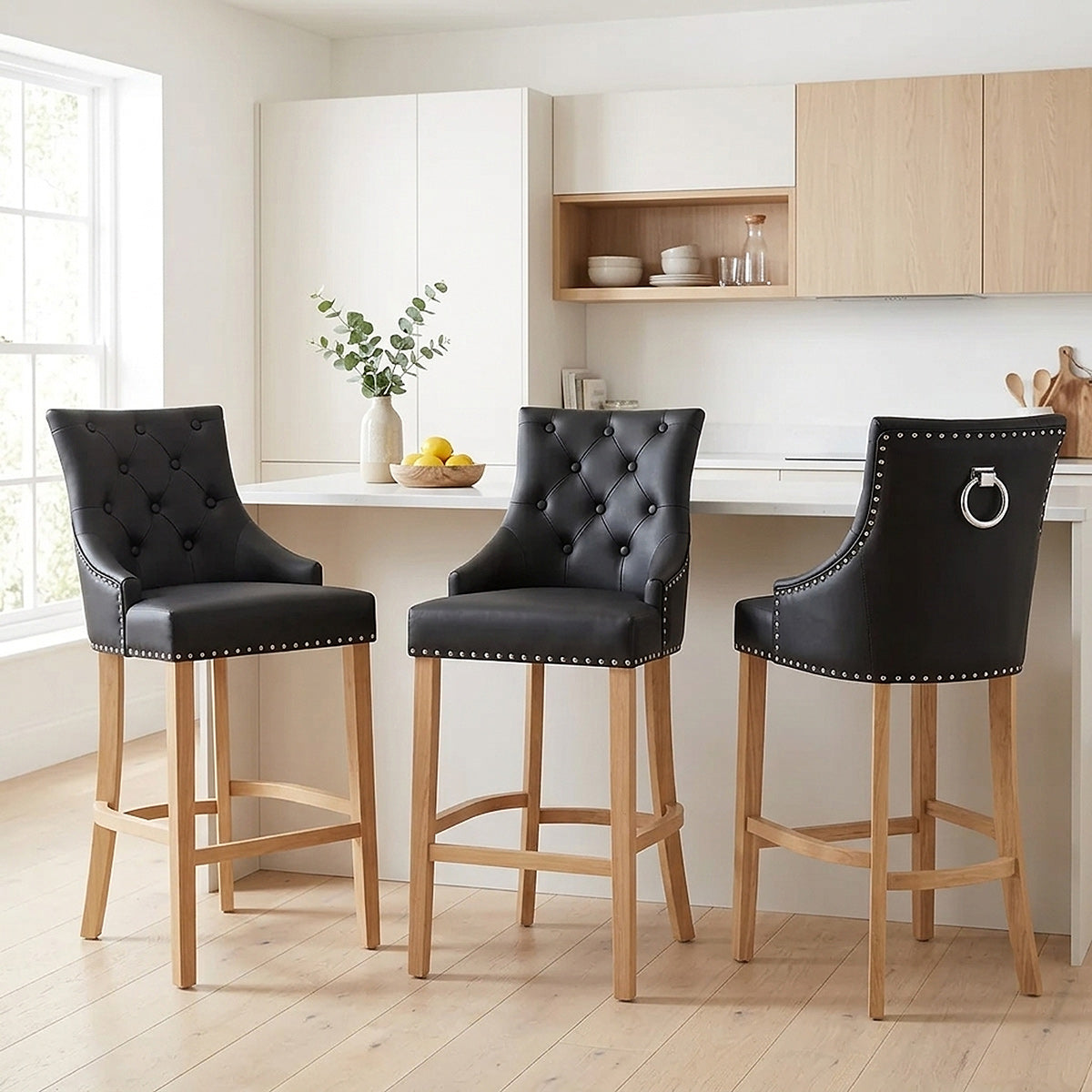 Taburete Cuero Regenerado Roble - Ascot Negro