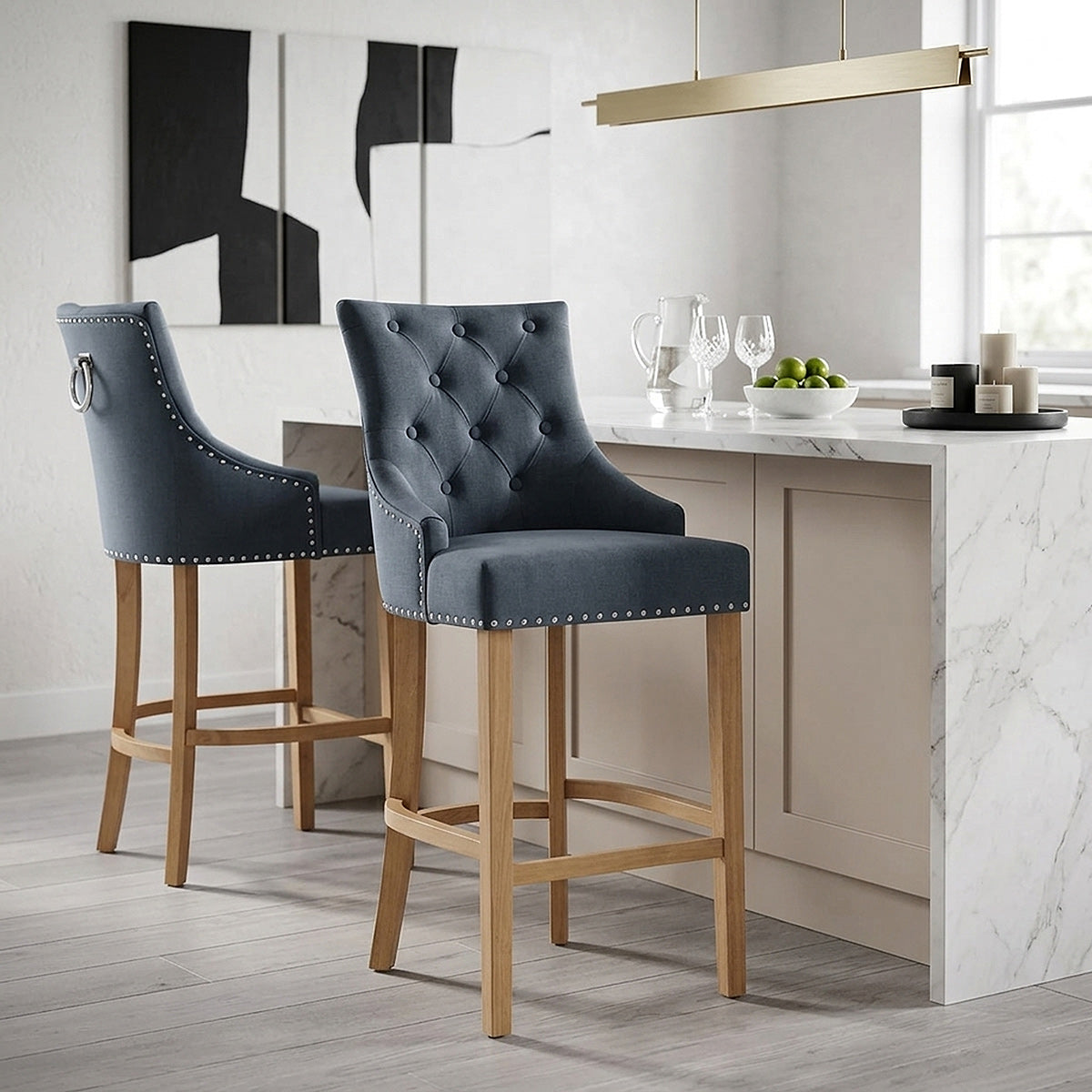 Taburete Tela Roble - Ascot Azul