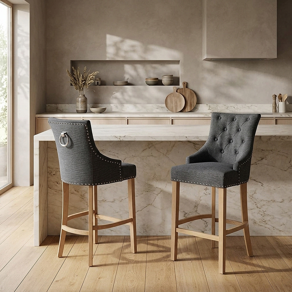 Taburete Tela Roble - Ascot Gris Oscuro