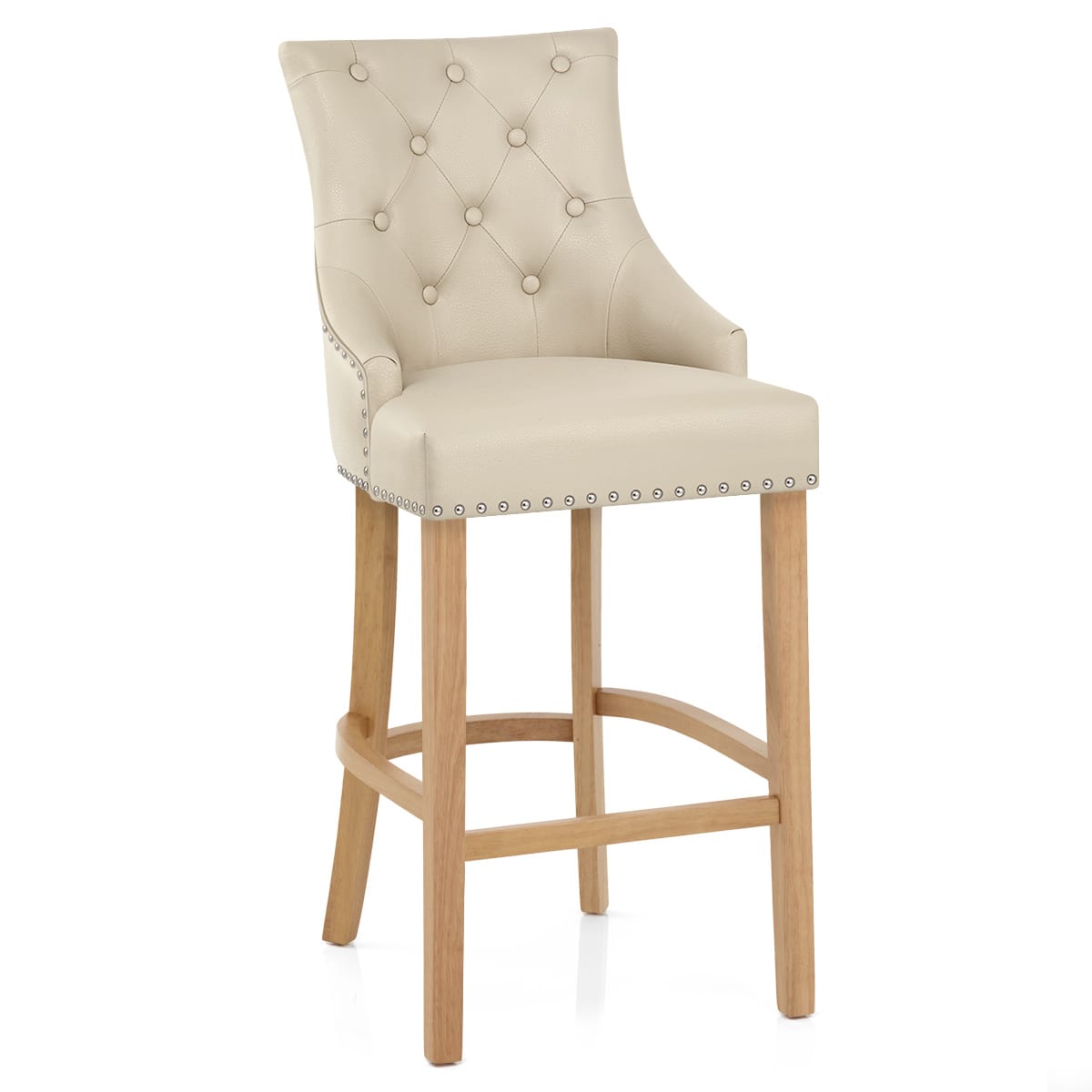 Taburete Cuero Regenerado Roble - Ascot Crema