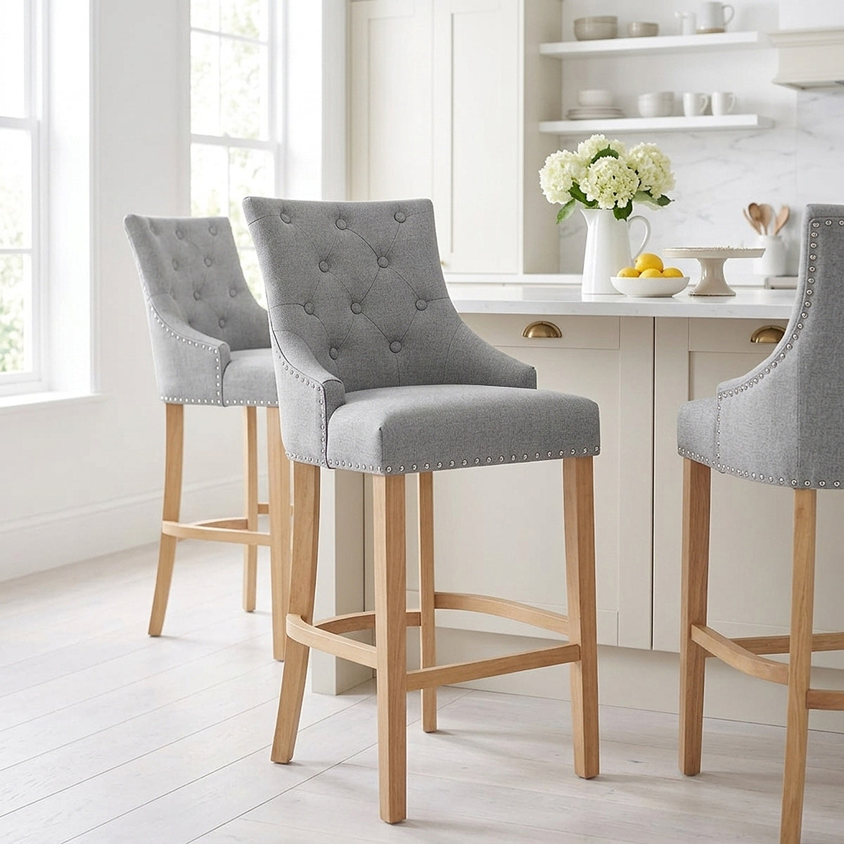 Taburete Tela Roble - Ascot Gris