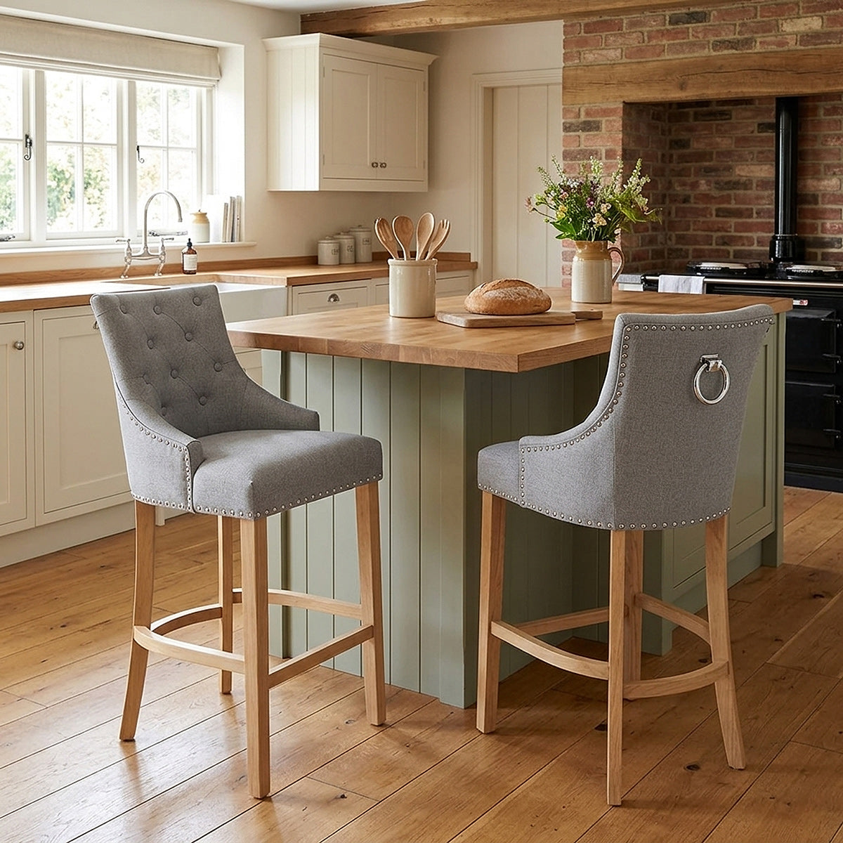 Taburete Tela Roble - Ascot Gris