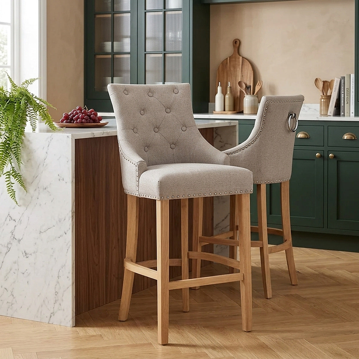 Taburete Tela Roble - Ascot Gris Pardo