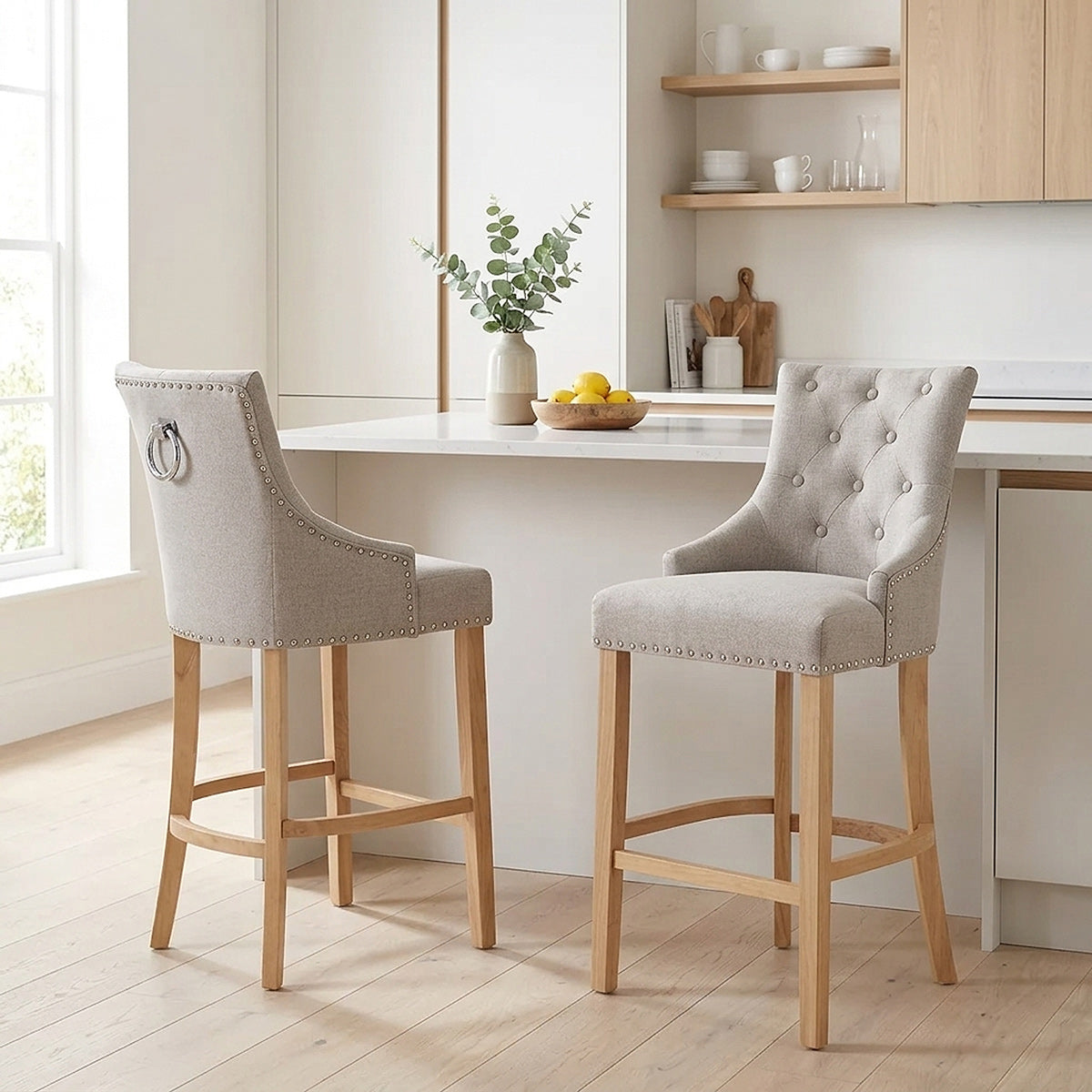 Taburete Tela Roble - Ascot Gris Pardo