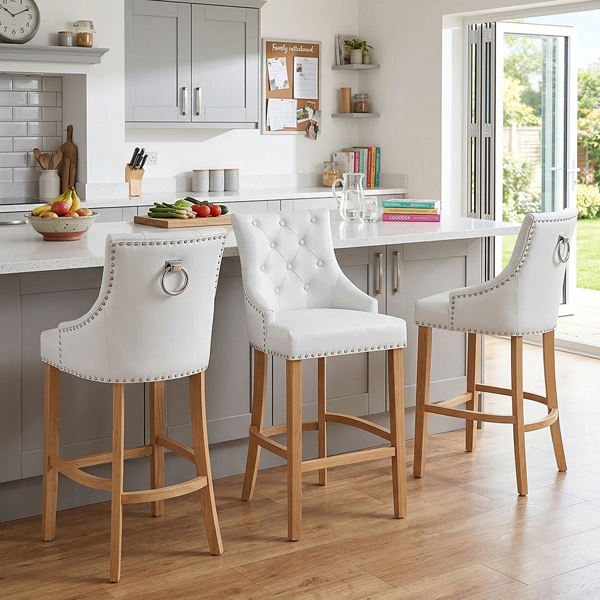 Taburete Cuero Regenerado Roble - Ascot Blanco