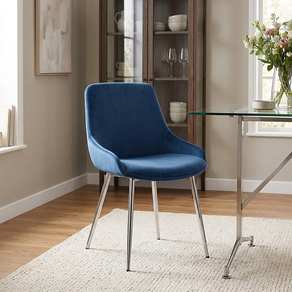 Silla Terciopelo Cromo - Aston Azul