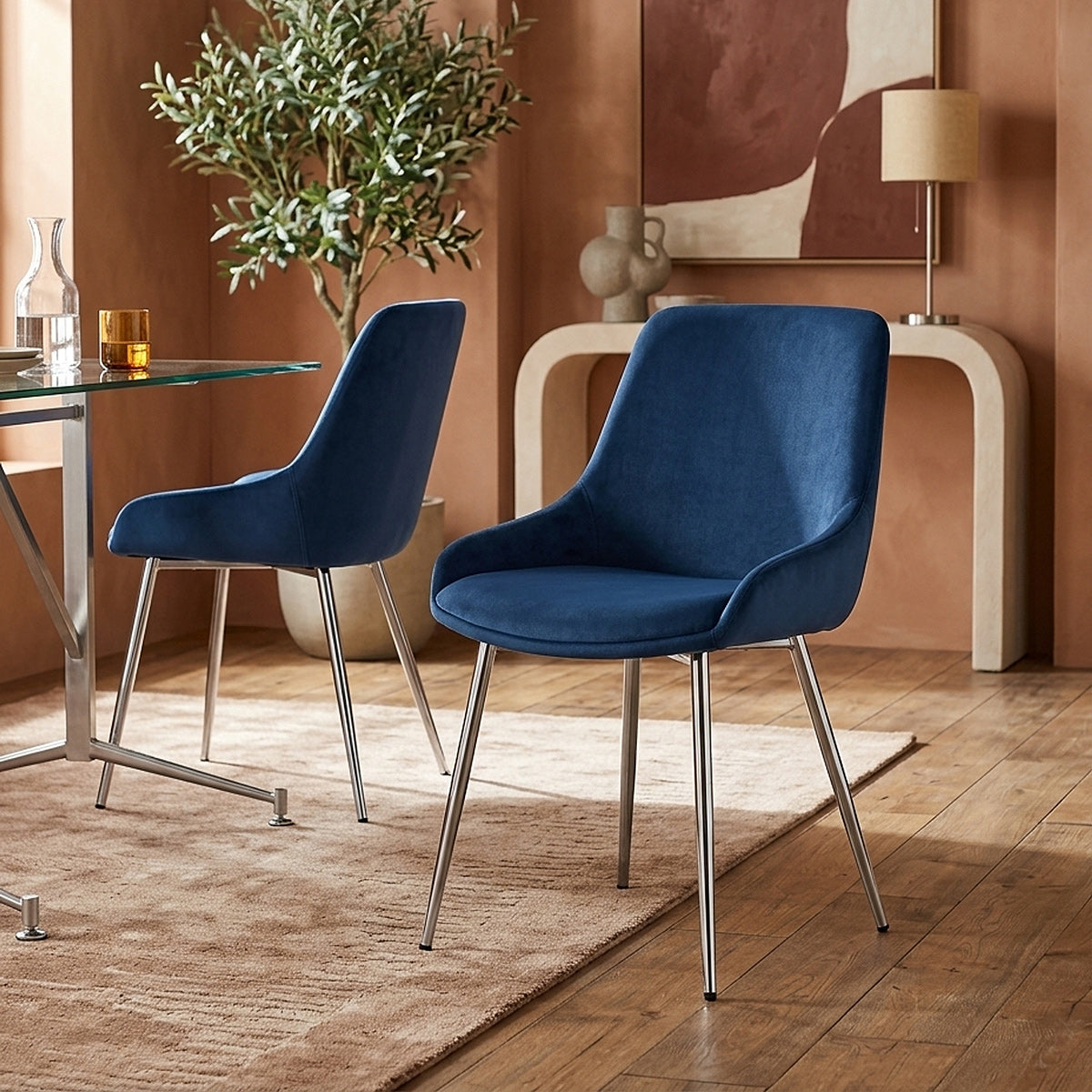 Silla Terciopelo Cromo - Aston Azul