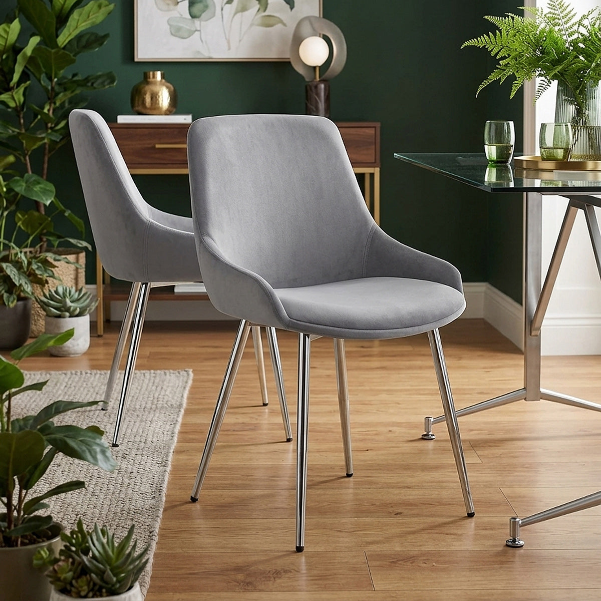 Silla Terciopelo Cromo - Aston Gris