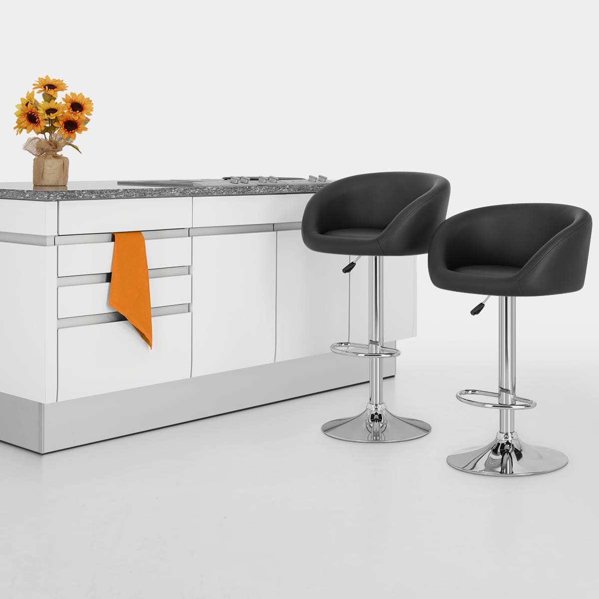 Taburete Polipiel Cromo - Eclipse Negro