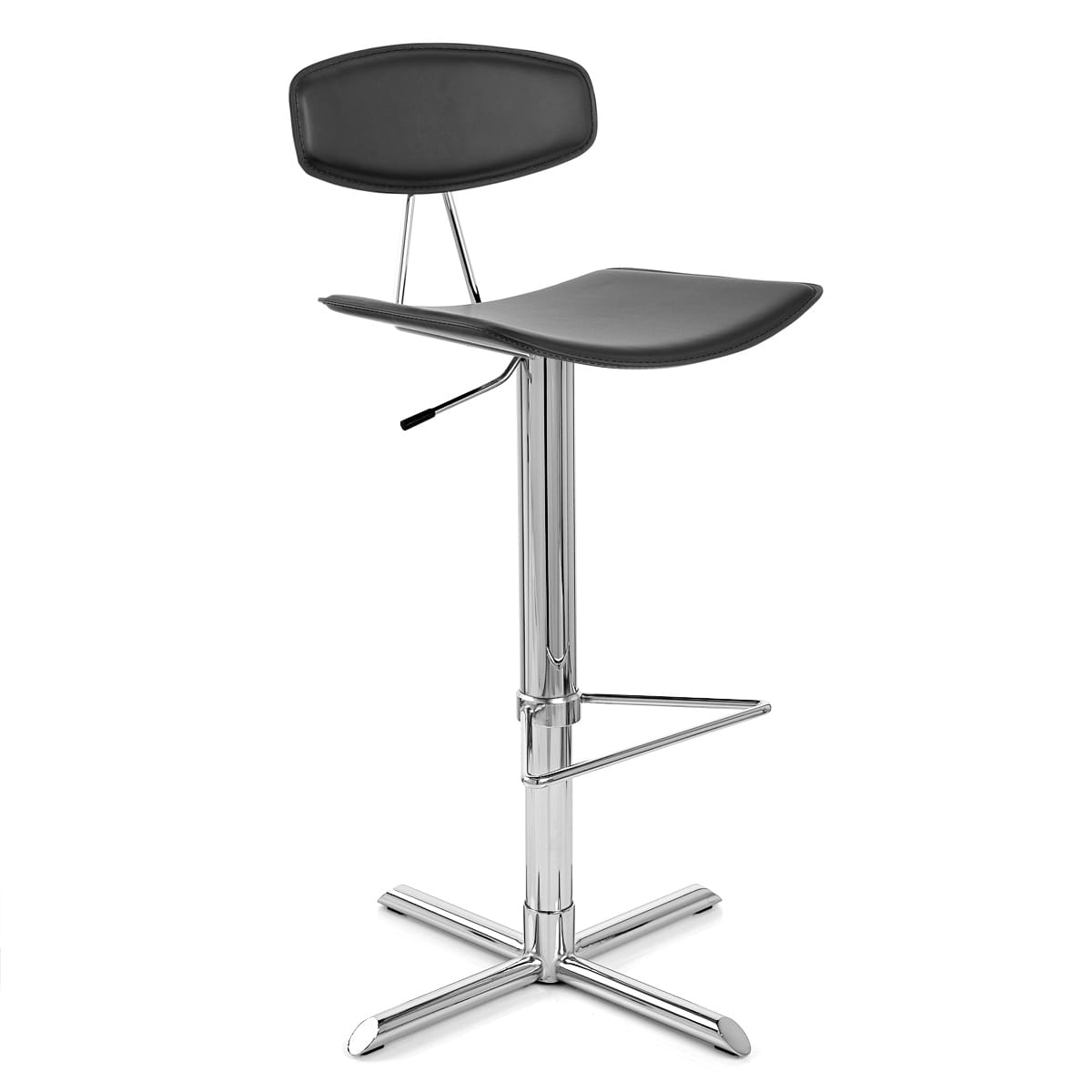 Taburete Cuero Regenerado Cromo - Blade - Negro Negro