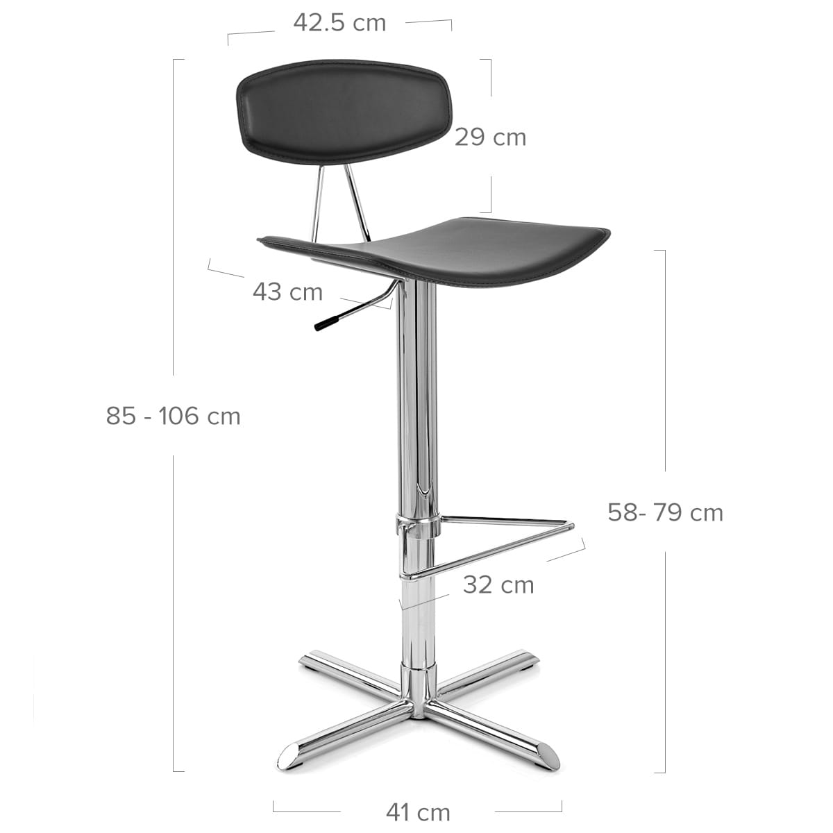 Taburete Cuero Regenerado Cromo - Blade - Negro Negro