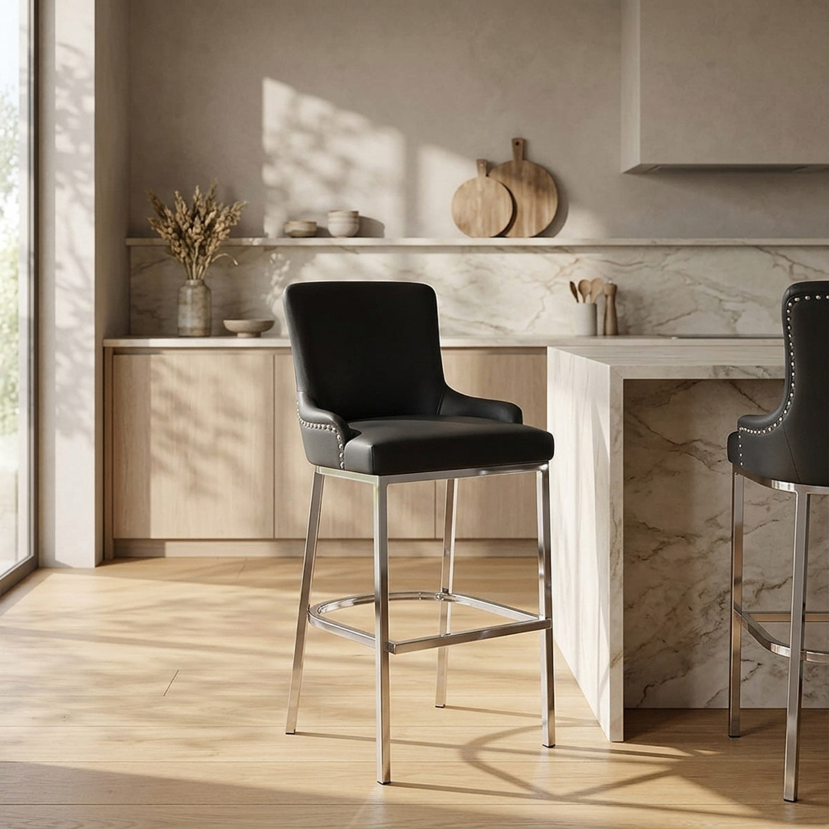Taburete Polipiel Cromo - Bliss Negro