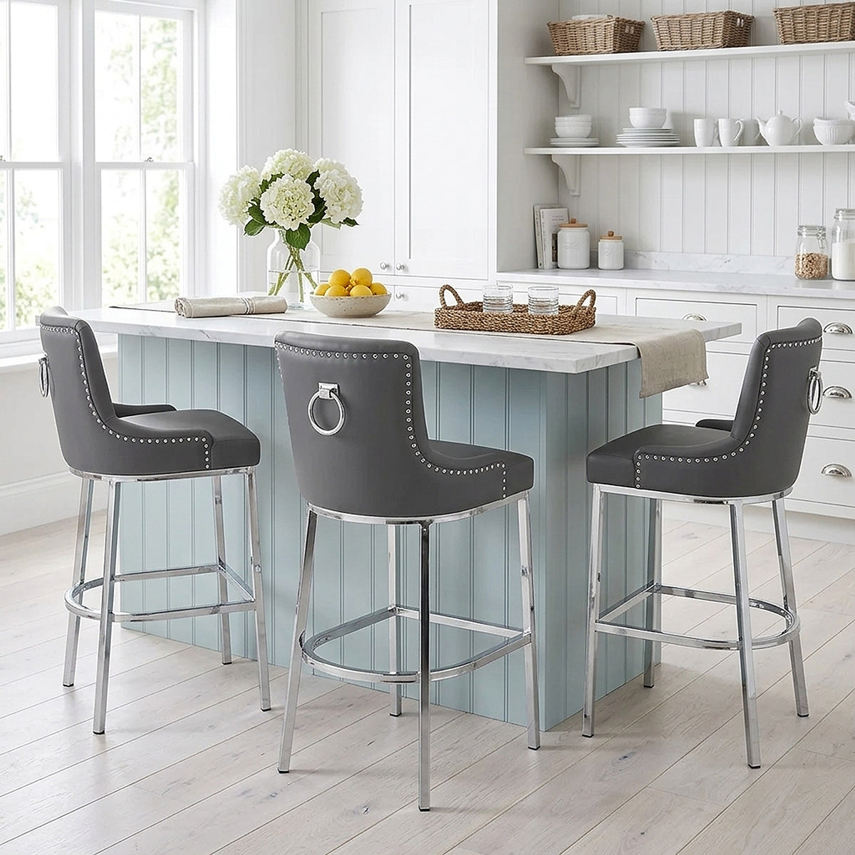 Taburete Polipiel Cromo - Bliss Gris