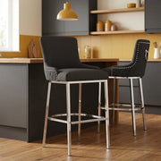 Taburete Tela Cromo - Blush Gris Oscuro
