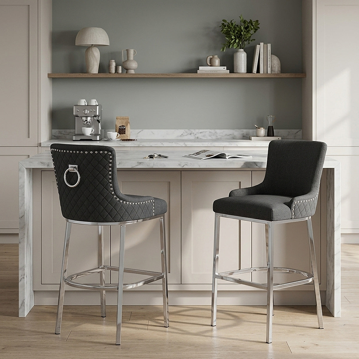 Taburete Tela Cromo - Blush Gris Oscuro