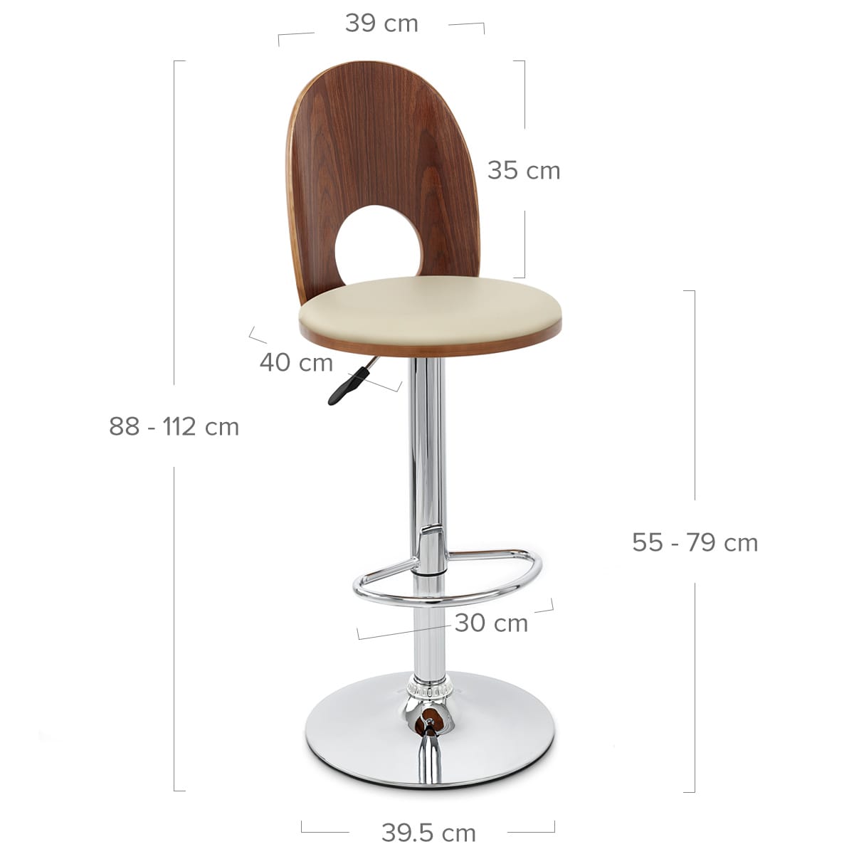 Taburete Madera Cromo - Bolero Crema