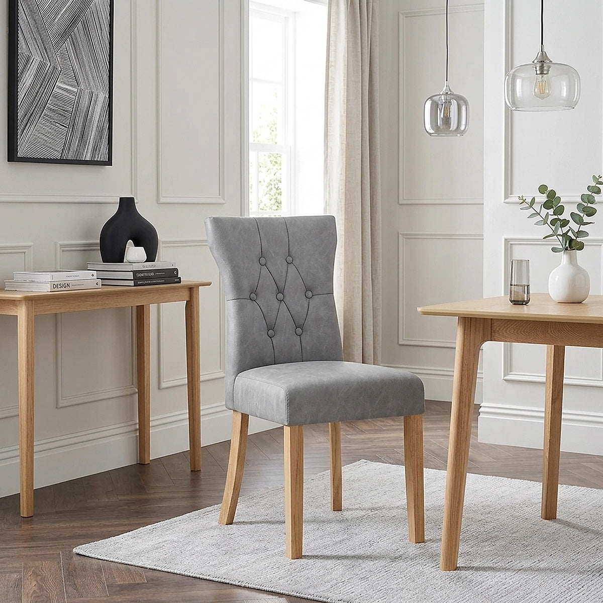 Silla Polipiel Madera - Bradbury Gris