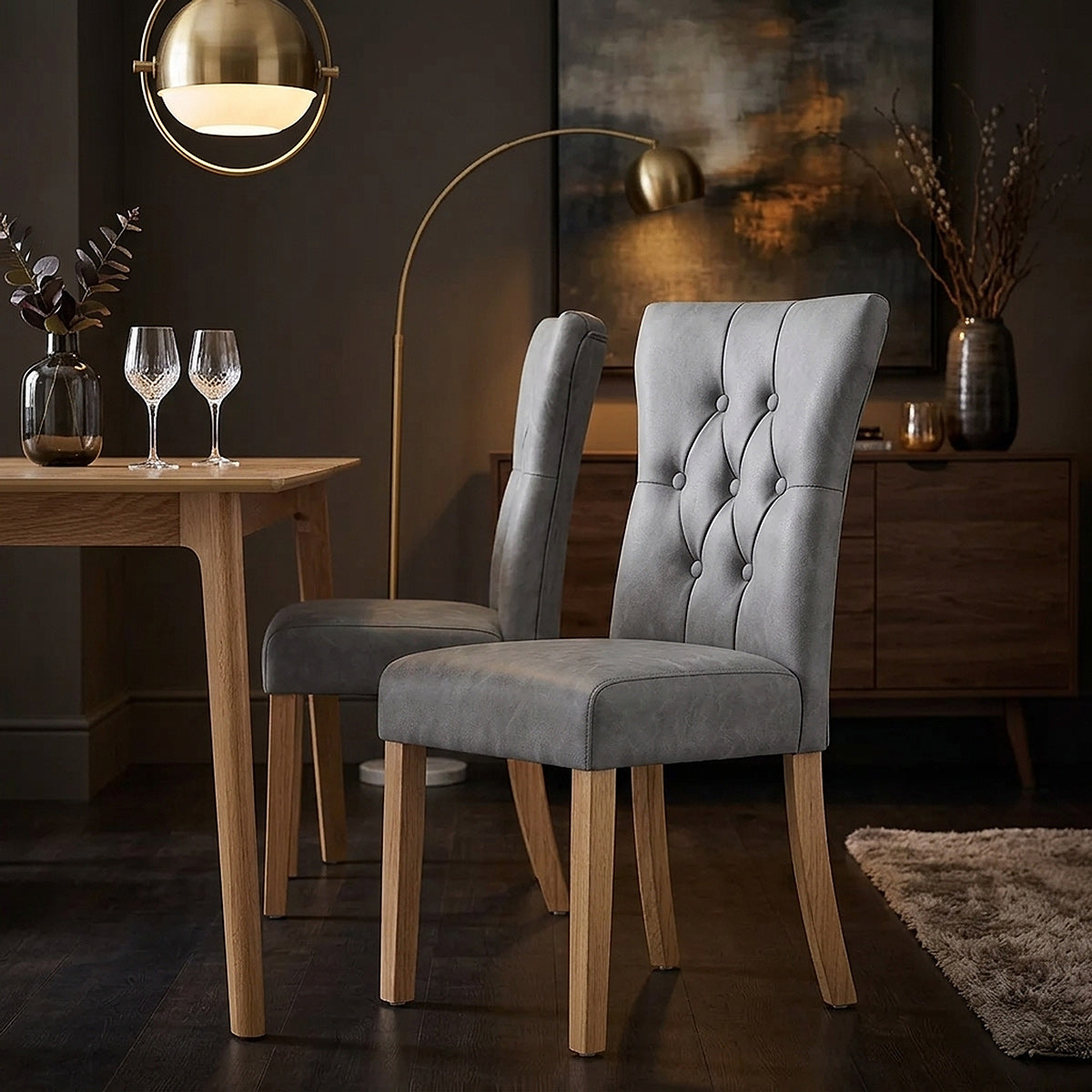 Silla Polipiel Madera - Bradbury Gris