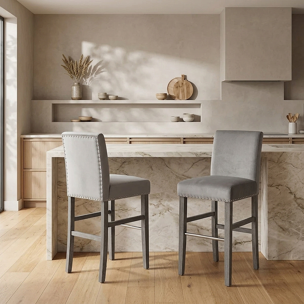 Taburete Madera Terciopelo - Brunswick Gris