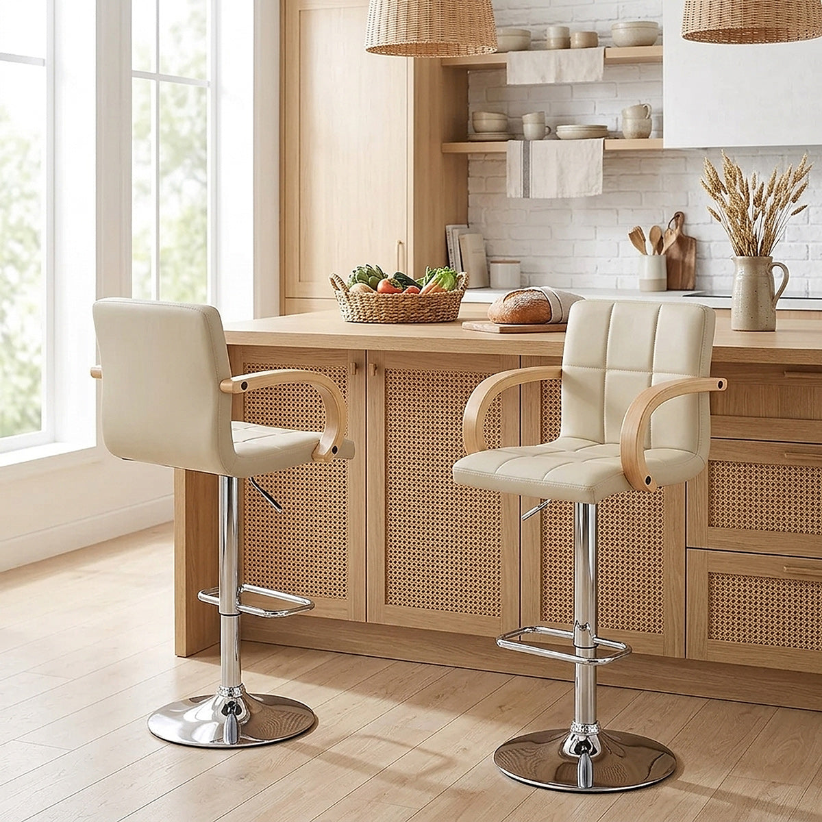 Taburete Polipiel Cromo - Burton Crema