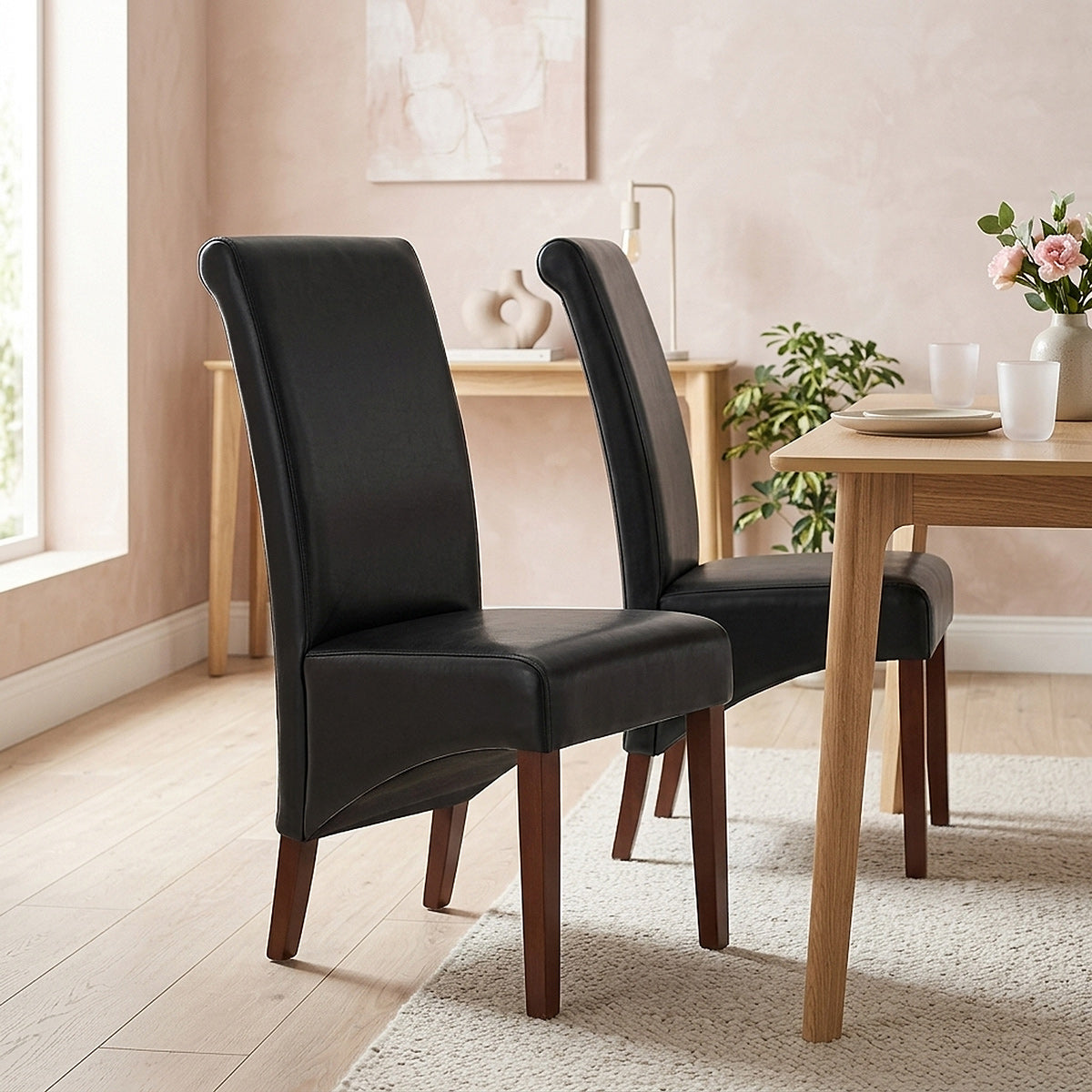 Silla Cuero Regenerado Madera - Carlo Nogal Negro