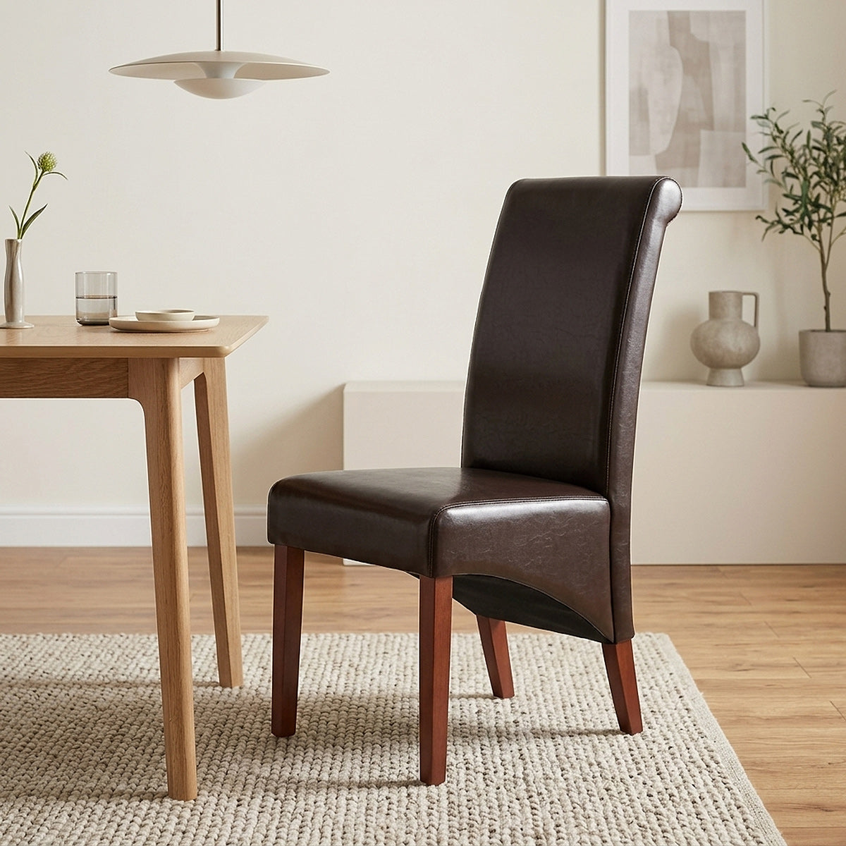 Silla Cuero Regenerado Madera - Carlo Nogal Marrón