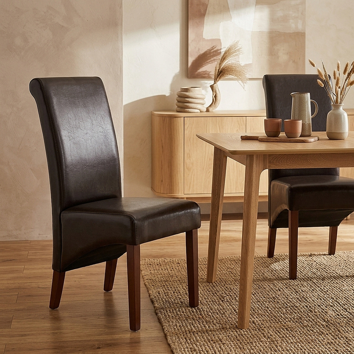 Silla Cuero Regenerado Madera - Carlo Nogal Marrón