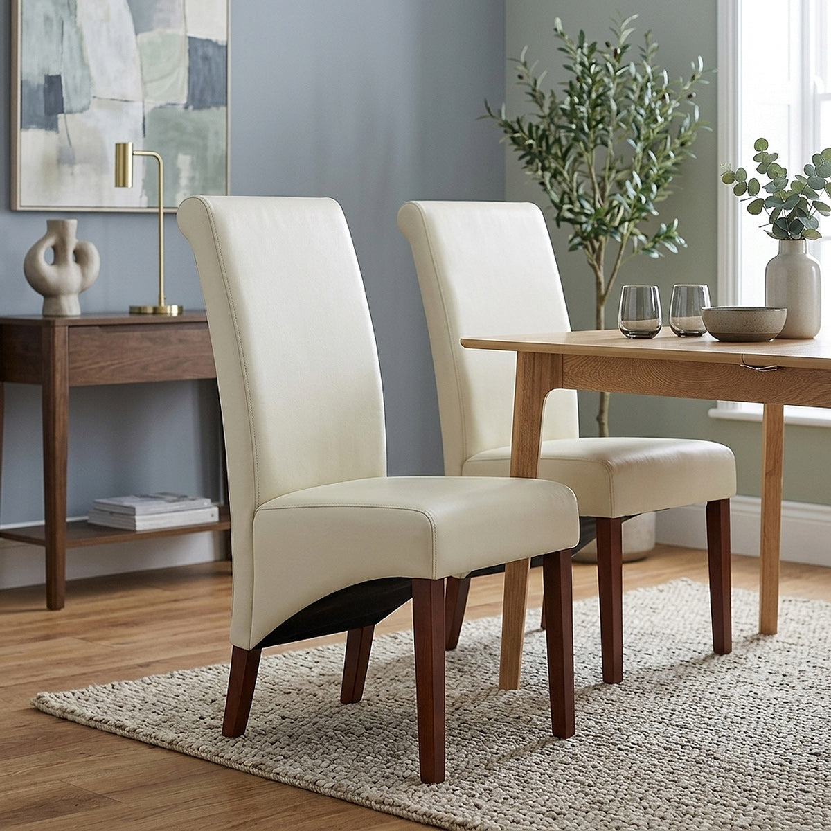 Silla Cuero Regenerado Madera - Carlo Nogal Crema