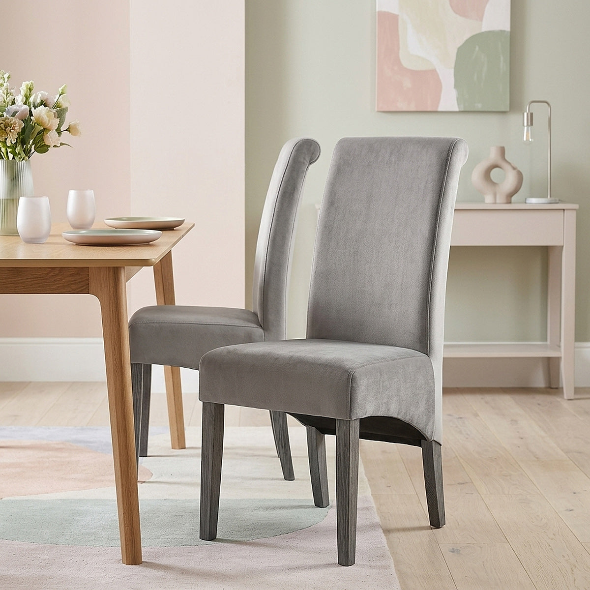 Silla Terciopelo Madera - Carlo Gris