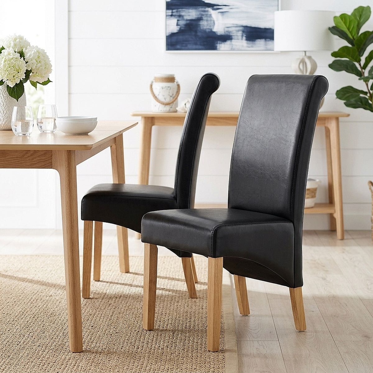 Silla Cuero Regenerado Madera - Carlo Roble Negro