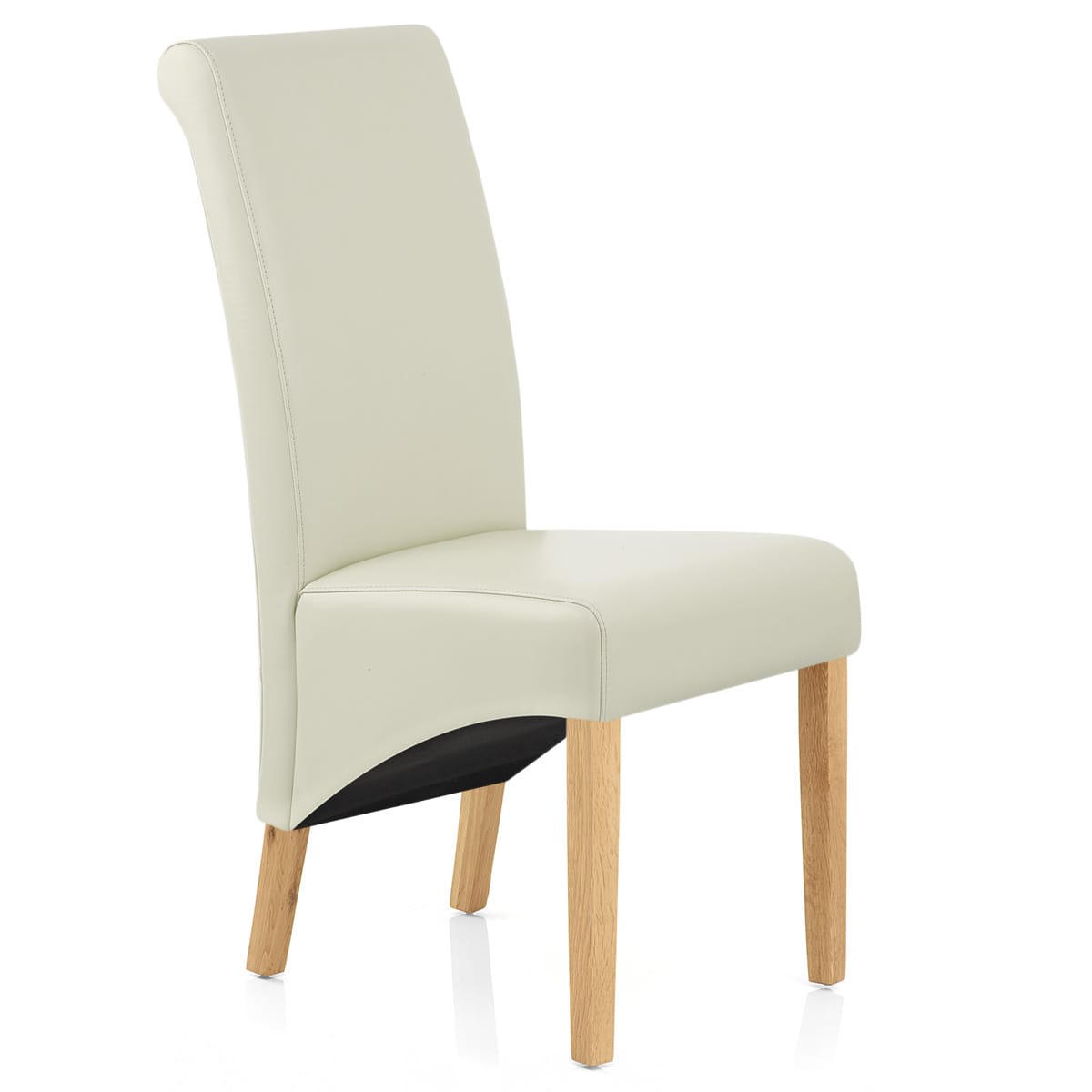 Silla Cuero Regenerado Madera - Carlo Roble Crema