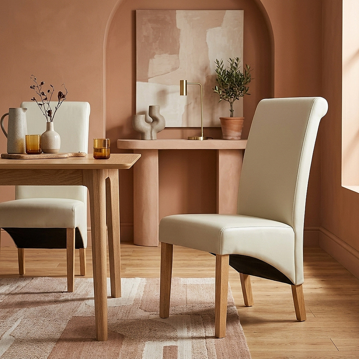 Silla Cuero Regenerado Madera - Carlo Roble Crema