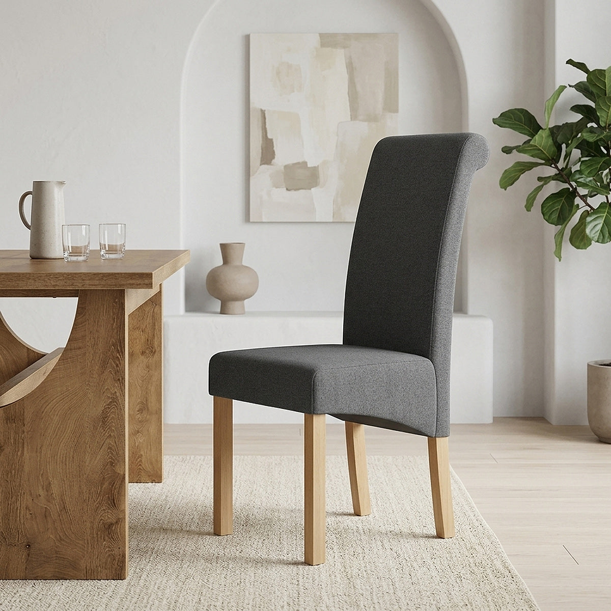 Silla Tela Madera - Carolina Gris Oscuro