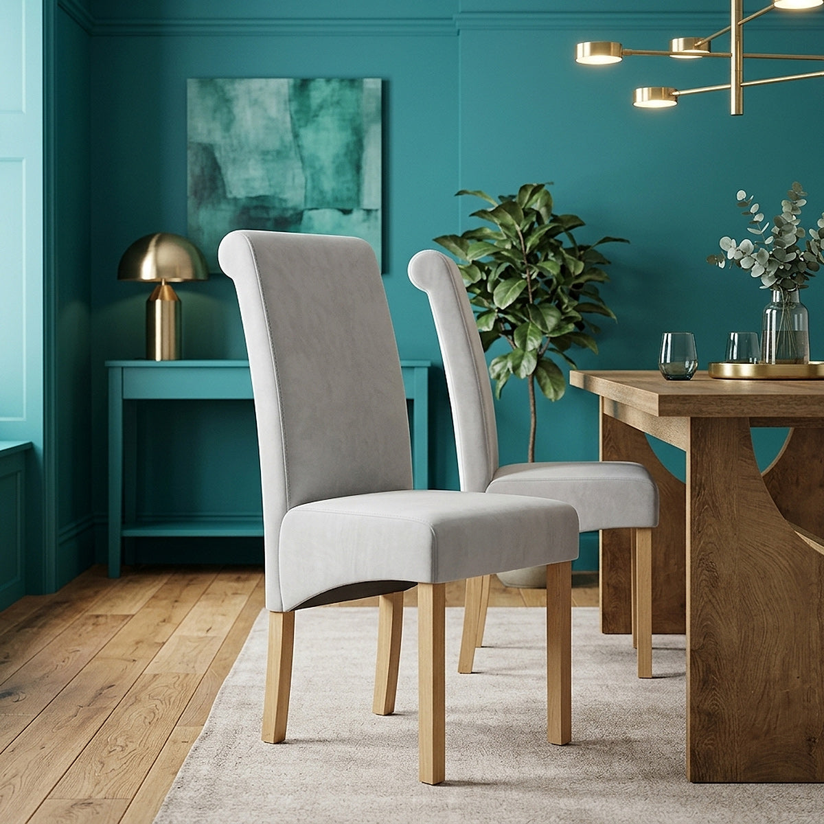 Silla Terciopelo Madera - Carolina Gris