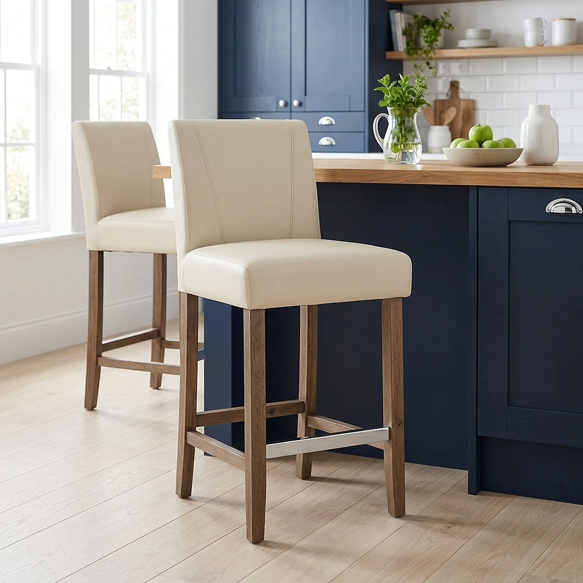 Taburete Polipiel Madera - Chartwell Crema