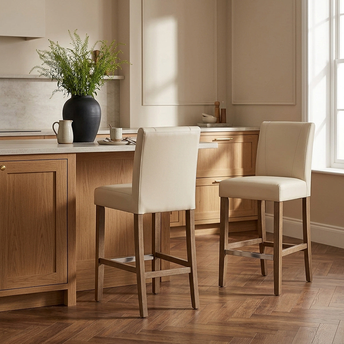 Taburete Polipiel Madera - Chartwell Crema
