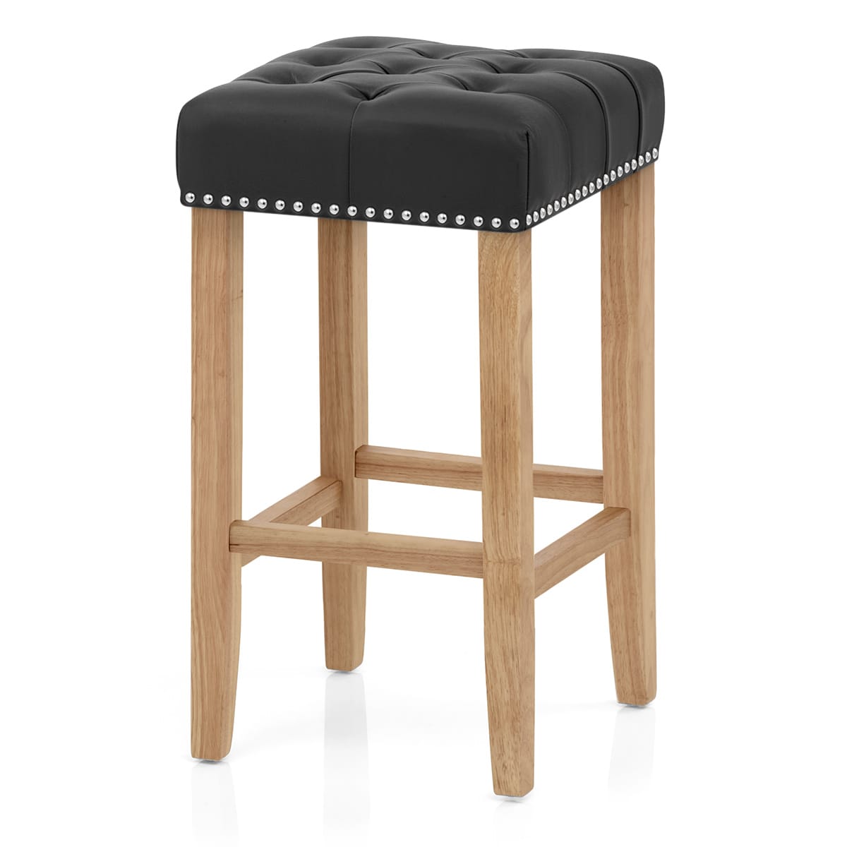 Banqueta Cuero Regenerado Madera - Chelsea Negro