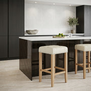 Banqueta Cuero Regenerado Madera - Chelsea Crema