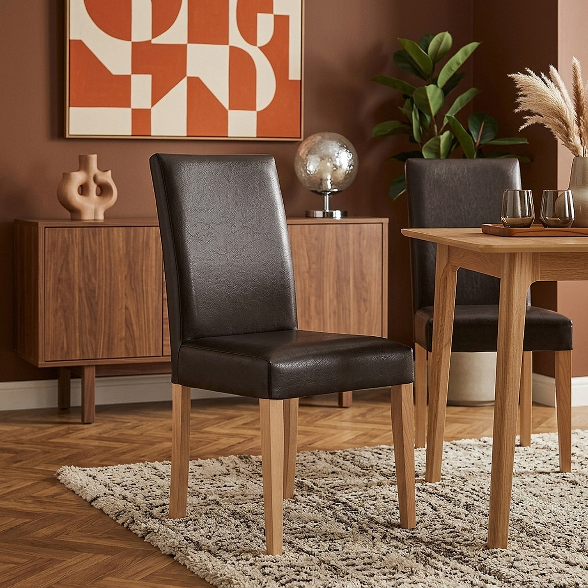 Silla Cuero Regenerado Madera - Chicago Roble Marrón