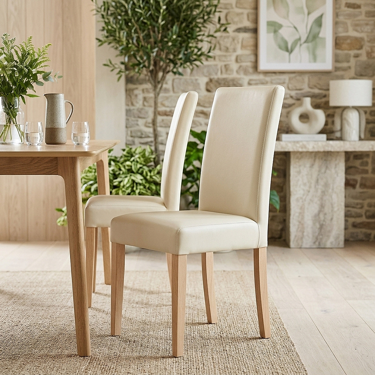 Silla Cuero Regenerado Madera - Chicago Roble Crema