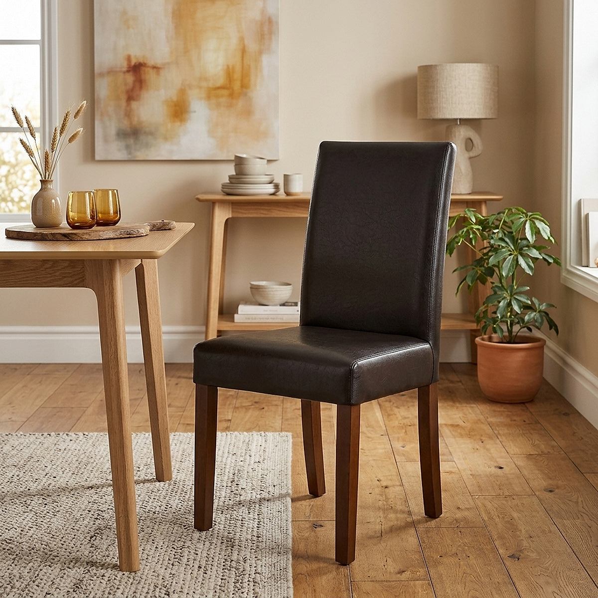 Silla Cuero Regenerado Madera - Chicago Nogal Marrón