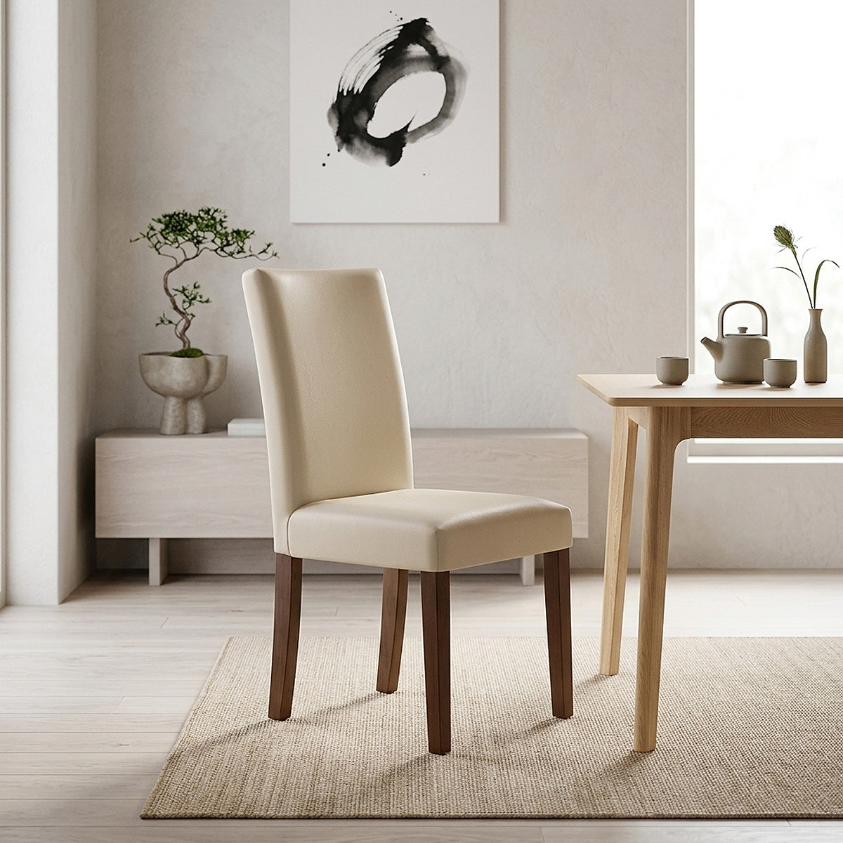 Silla Cuero Regenerado Madera - Chicago Nogal Crema