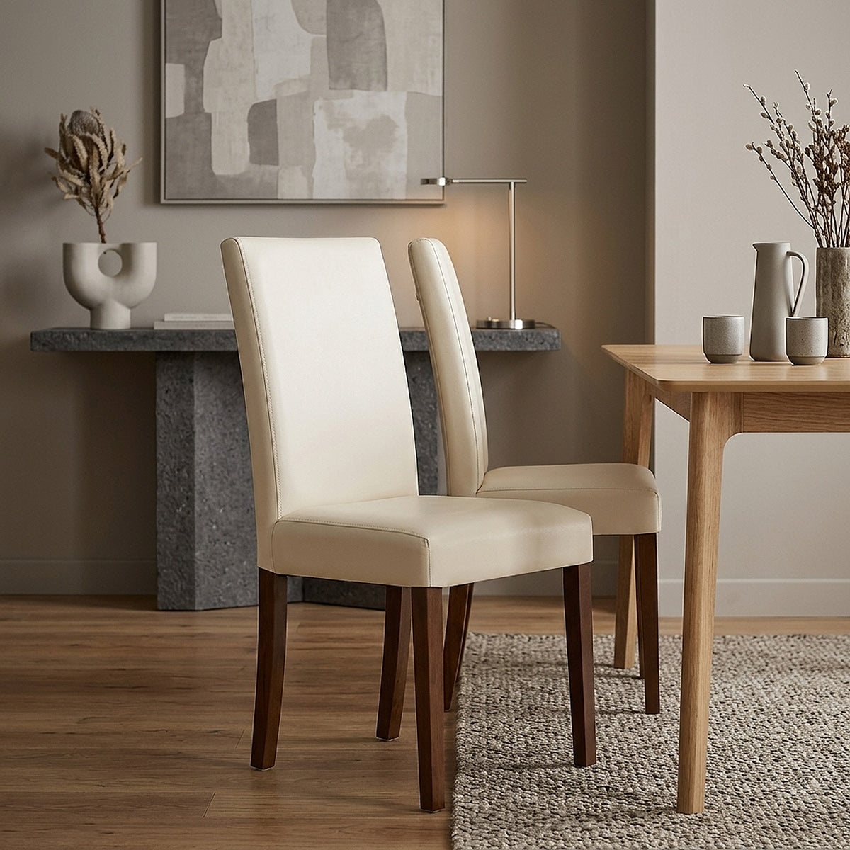 Silla Cuero Regenerado Madera - Chicago Nogal Crema