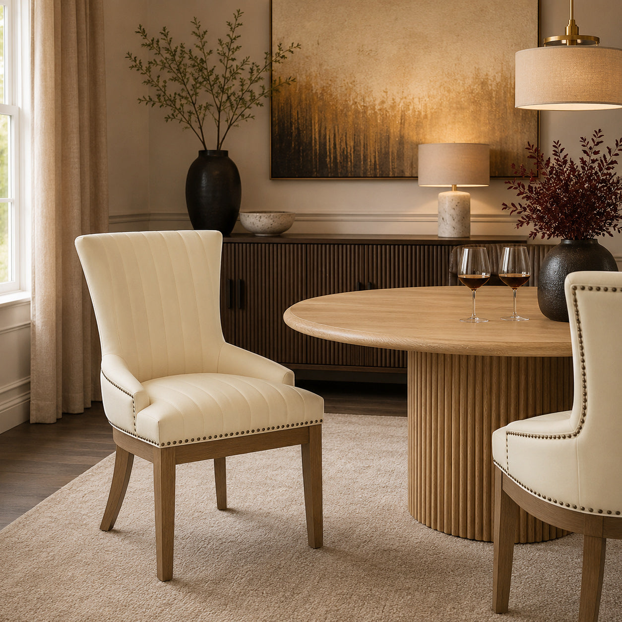 Silla Cuero Auténtico Roble - Chiltern Crema