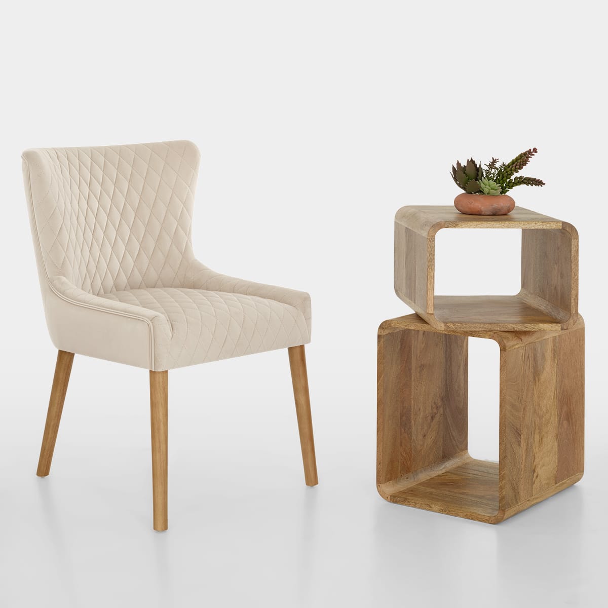 Silla Terciopelo Madera - City Crema