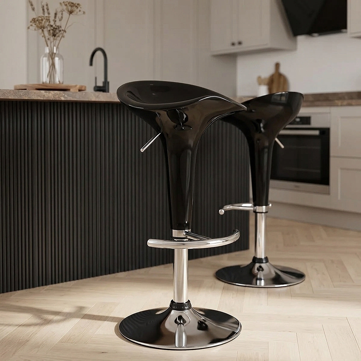 Taburete Plástico Cromo - Gloss Coco Negro