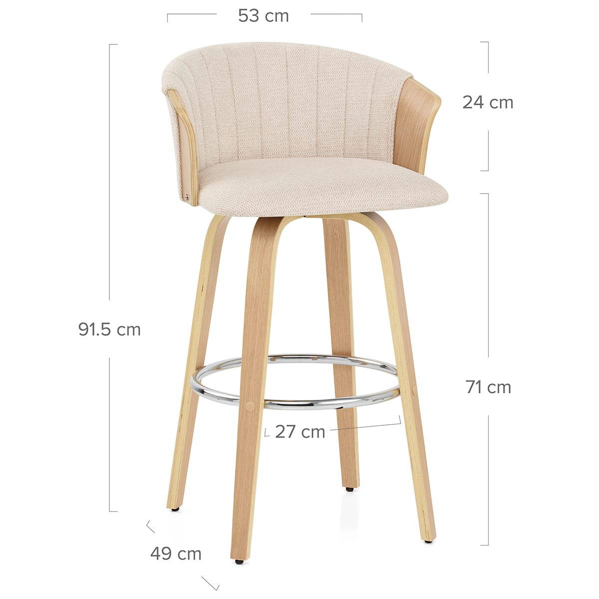 Taburete de bar Coral en roble y tela beige