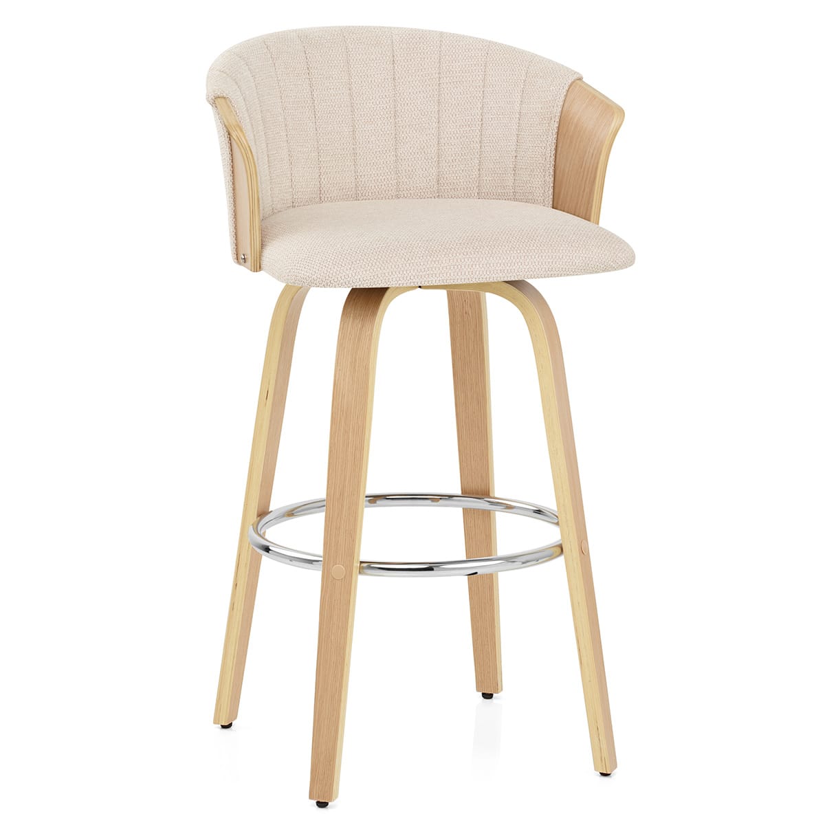 Taburete de bar Coral en roble y tela beige