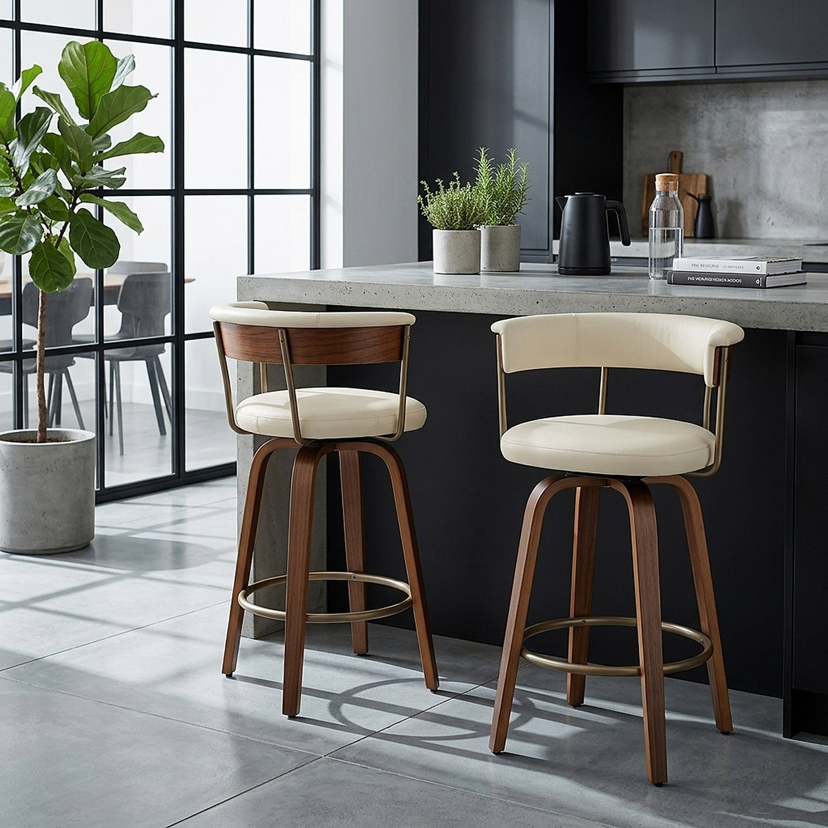 Costa Walnut Bar Stool Cream
