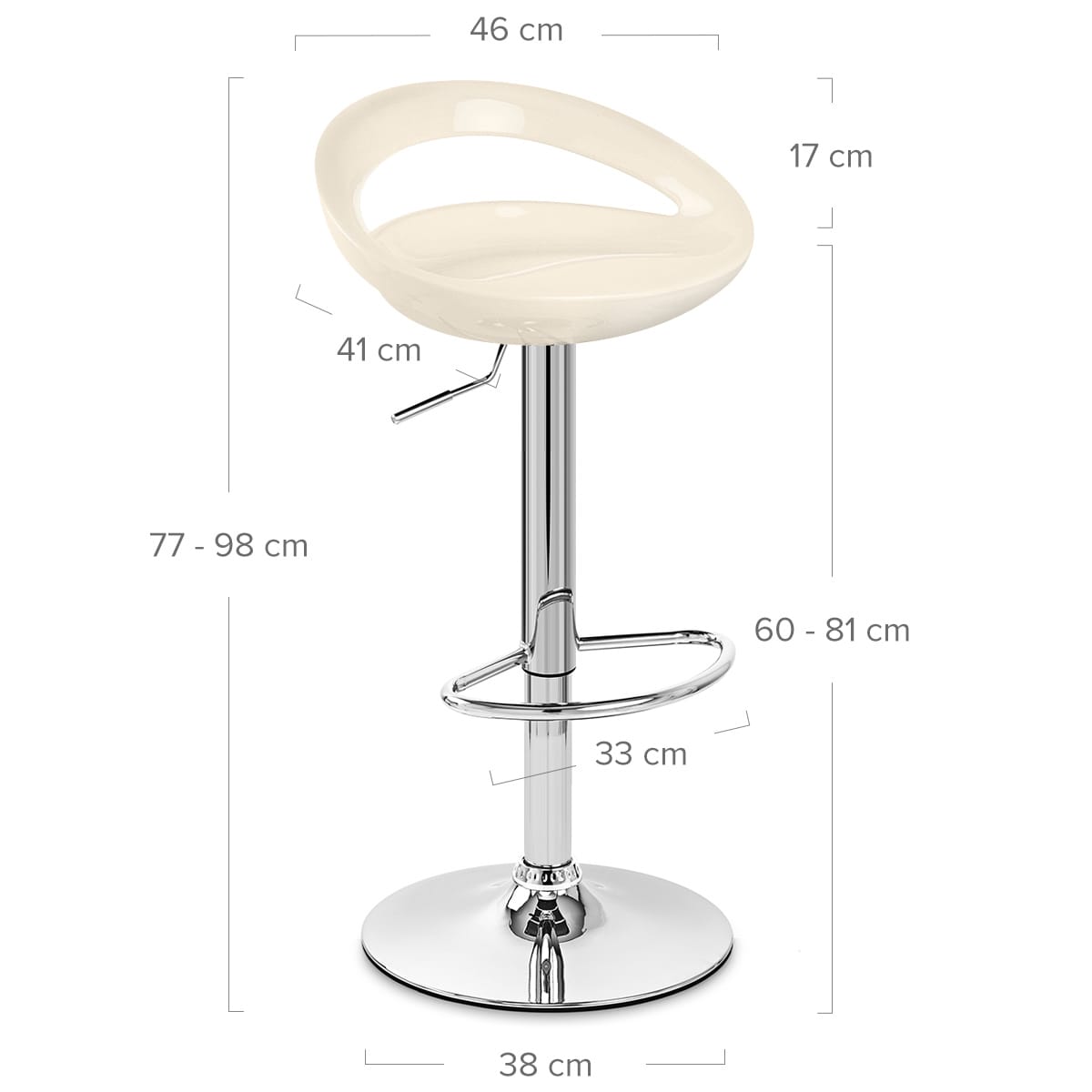 Taburete Plástico Cromo - Creciente Crema